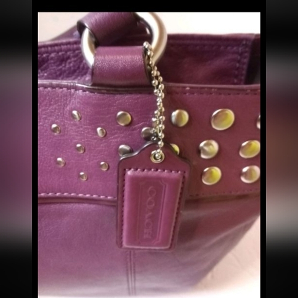 Coach East West Purse Tote Bag Womens Purple Medium F15235 Studded Leather Y2K - Picture 8 of 10